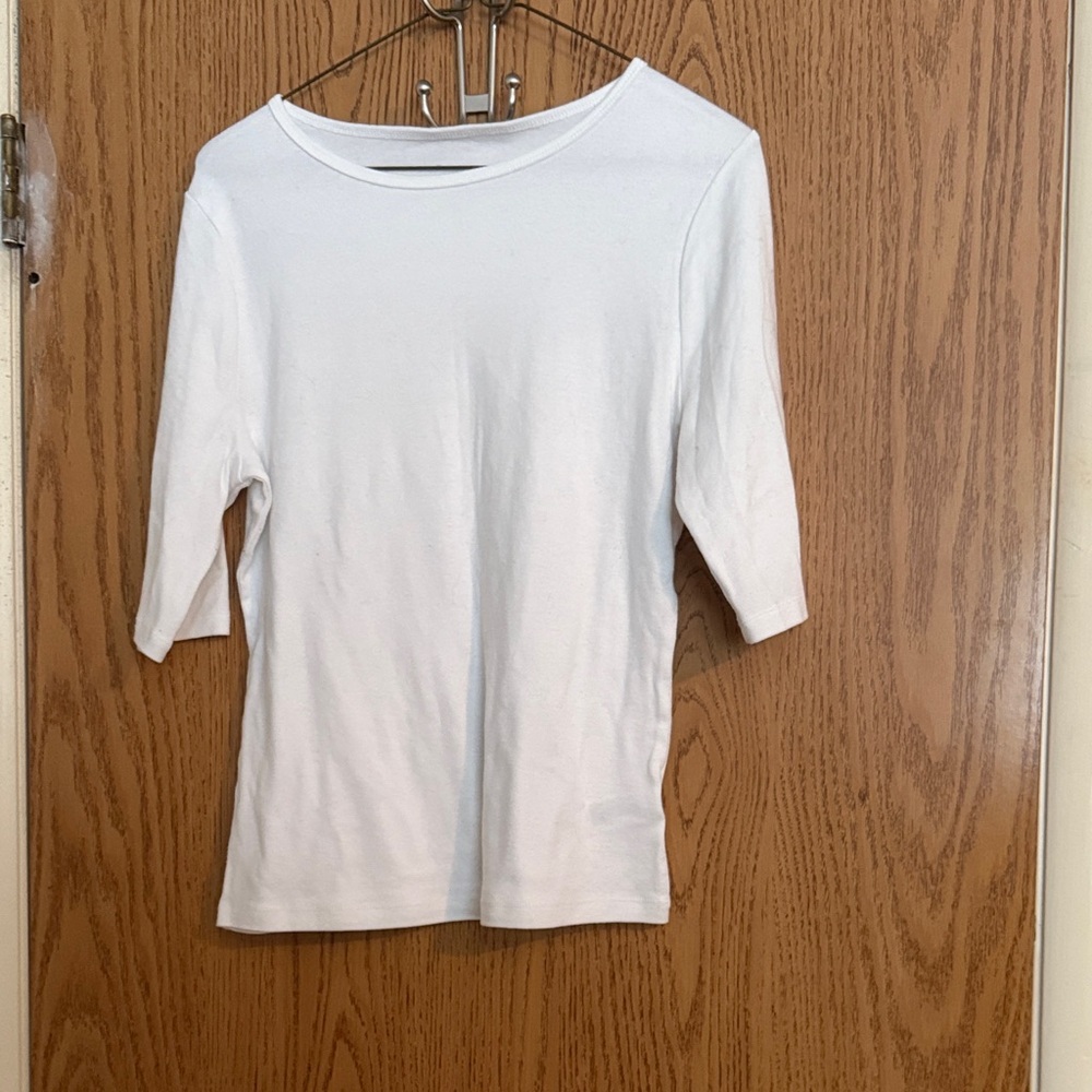 A New Day Classic Round Neck White Women's Elbow Sleeve Knit Top Size M Basic